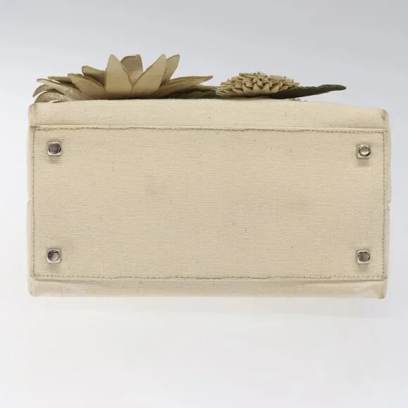 Salvatore Ferragamo Gancini Hand Bag Canvas Cream Silver